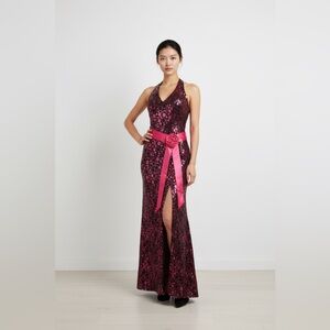 Elegant Fushia pink and Black fully sequined prom/formal gown by Riva designs